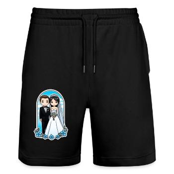 Just Married - For Wedding - Stanley/Stella Trainer Unisex Organic Jogging Shorts - black - Front - Nik (191cm) & Marisol (170cm)