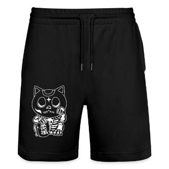 Maneki Neko Japan Glücksbringer - Stanley/Stella Unisex Bio Joggingshorts Trainer  - Schwarz - Vorne - Nik (191cm) & Marisol (170cm)