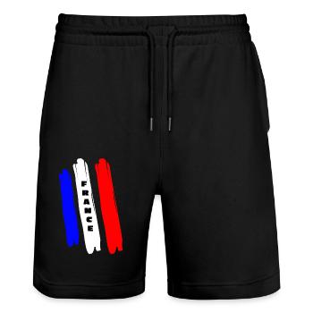 France France Lettrage de déclaration avec drapeau - Short de jogging bio TRAINER Stanley/Stella unisexe - noir - Devant - Nik (191cm) & Marisol (170cm)