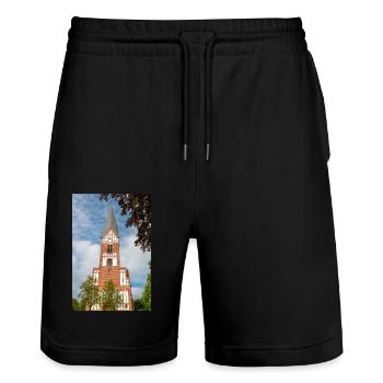 St. Jürgen Kirche Flensburg - Stanley/Stella Unisex Bio Joggingshorts Trainer  - Schwarz - Vorne - Nik (191cm) & Marisol (170cm)