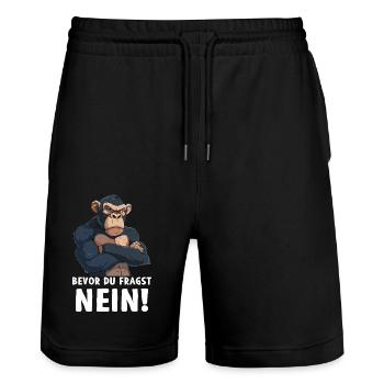 Schimpanse Affe Primat Bevor du fragst Nein - Stanley/Stella Unisex Bio Joggingshorts Trainer  - Schwarz - Vorne - Nik (191cm) & Marisol (170cm)