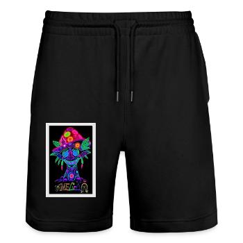 ॐMEGoA Mushroom Goblin 1# - Stanley/Stella Unisex Bio Joggingshorts Trainer  - Schwarz - Vorne - Nik (191cm) & Marisol (170cm)