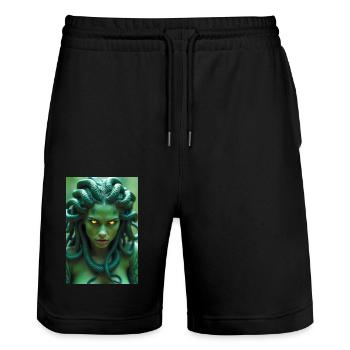 Méduse, femme aux cheveux de serpent, yeux brillants, entourer - Short de jogging bio TRAINER Stanley/Stella unisexe - noir - Devant - Nik (191cm) & Marisol (170cm)