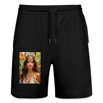 Hathor, golden headdress with sun disk - Stanley/Stella Trainer Unisex Organic Jogging Shorts - black - Front - Nik (191cm) & Marisol (170cm)