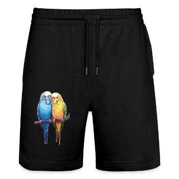 BudgiePair of budgies - Stanley/Stella Trainer Unisex Organic Jogging Shorts - black - Front - Nik (191cm) & Marisol (170cm)