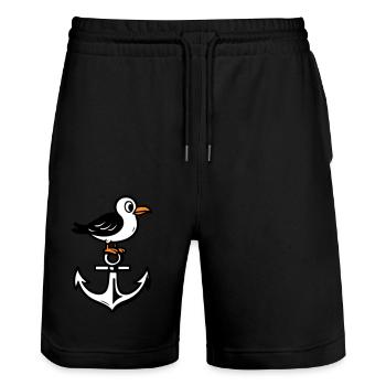 Seagull Anchor Comic - Stanley/Stella Trainer Unisex Organic Jogging Shorts - black - Front - Nik (191cm) & Marisol (170cm)