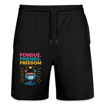 Fondue, Friends & Freedom - Short de jogging bio TRAINER Stanley/Stella unisexe - noir - Devant - Nik (191cm) & Marisol (170cm)