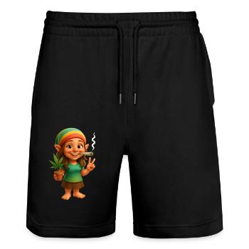 Kiffende Zwergin mit Cannabispflanze - Stanley/Stella Unisex Bio Joggingshorts Trainer  - Schwarz - Vorne - Nik (191cm) & Marisol (170cm)