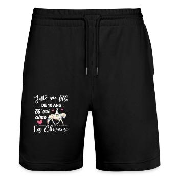 Juste une fille de 10 ans et qui aime les chevaux - Short de jogging bio TRAINER Stanley/Stella unisexe - noir - Devant - Nik (191cm) & Marisol (170cm)