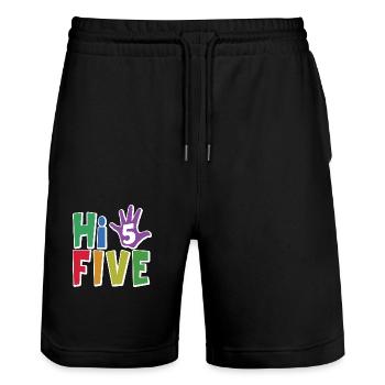 Salut cinq - cadeau de 5e anniversaire pour les enfants garçons et filles - Short de jogging bio TRAINER Stanley/Stella unisexe - noir - Devant - Nik (191cm) & Marisol (170cm)