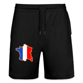 Karte von Frankreich flagge blau weiß rot - Stanley/Stella Unisex Bio Joggingshorts Trainer  - Schwarz - Vorne - Nik (191cm) & Marisol (170cm)