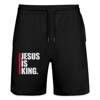 Citation de Jésus est roi - Short de jogging bio TRAINER Stanley/Stella unisexe - noir - Devant - Nik (191cm) & Marisol (170cm)