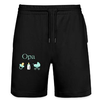 Opa Geburt Junge Vorlage personalisierbar - Stanley/Stella Unisex Bio Joggingshorts Trainer  - Schwarz - Vorne - Nik (191cm) & Marisol (170cm)
