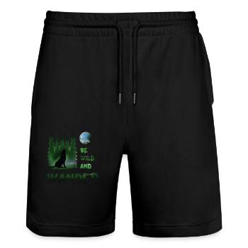 Be wild and wander Wolf - Stanley/Stella Trainer Unisex Organic Jogging Shorts - black - Front - Nik (191cm) & Marisol (170cm)