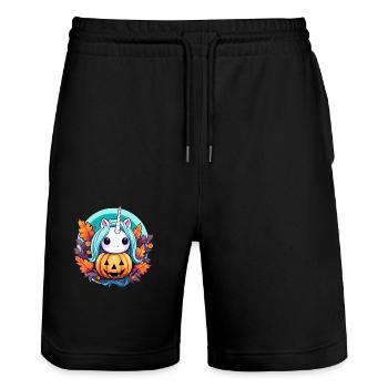 Unicorn and pumpkin - Stanley/Stella Trainer Unisex Organic Jogging Shorts - black - Front - Nik (191cm) & Marisol (170cm)
