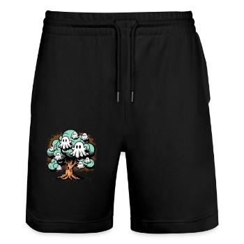 Retro Ghost Tree T-Shirt - Stanley/Stella Unisex Bio Joggingshorts Trainer  - Schwarz - Vorne - Nik (191cm) & Marisol (170cm)