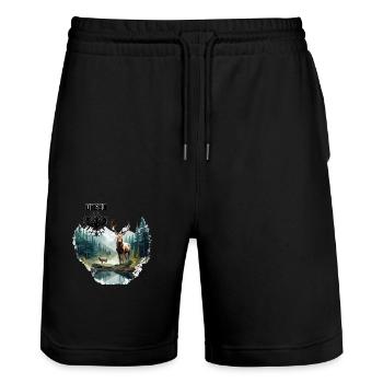 Tyrolean Adler & Hirsch is loyal to the state of Tyrol - Stanley/Stella Trainer Unisex Organic Jogging Shorts - black - Front - Nik (191cm) & Marisol (170cm)
