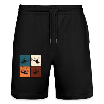 Helikopter Retro Hubschrauber Geschenkidee - Stanley/Stella Unisex Bio Joggingshorts Trainer  - Schwarz - Vorne - Nik (191cm) & Marisol (170cm)