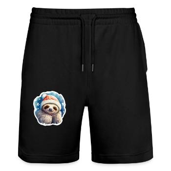 Christmas Sloth - Stanley/Stella Trainer Unisex Organic Jogging Shorts - black - Front - Nik (191cm) & Marisol (170cm)
