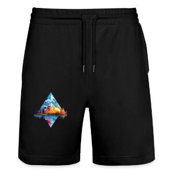 Natur Abenteuer Wildnis Berge Wald Bäume Bunt - Stanley/Stella Unisex Bio Joggingshorts Trainer  - Schwarz - Vorne - Nik (191cm) & Marisol (170cm)