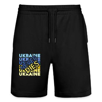 UKRAINE support Selenskyj slava ukraini - Stanley/Stella Unisex Bio Joggingshorts Trainer  - Schwarz - Vorne - Nik (191cm) & Marisol (170cm)