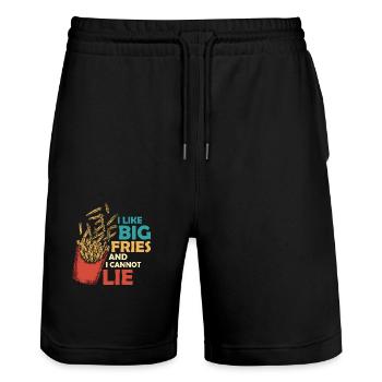 Big Fries, Big Love : Je ne peux pas cacher ma joie de frire - Short de jogging bio TRAINER Stanley/Stella unisexe - noir - Devant - Nik (191cm) & Marisol (170cm)