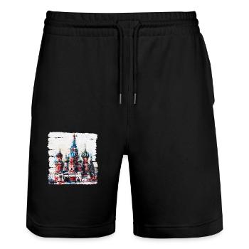St. Basil's Cathedral, a famous landmark - Stanley/Stella Trainer Unisex Organic Jogging Shorts - black - Front - Nik (191cm) & Marisol (170cm)
