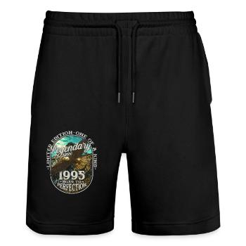 Legendary since 1995 - Stanley/Stella Trainer Unisex Organic Jogging Shorts - black - Front - Nik (191cm) & Marisol (170cm)