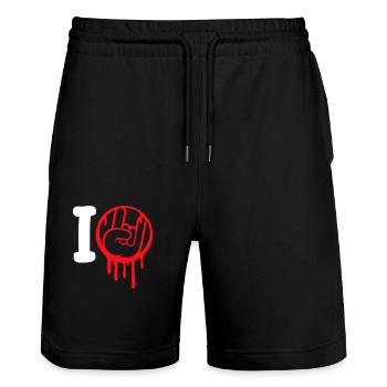 J’aime Heavy Metal Hard Rock Musique Main Geste Coeur - Short de jogging bio TRAINER Stanley/Stella unisexe - noir - Devant - Nik (191cm) & Marisol (170cm)