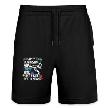 Strong girls show what they can do - Stanley/Stella Trainer Unisex Organic Jogging Shorts - black - Front - Nik (191cm) & Marisol (170cm)