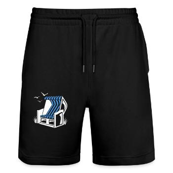 Strandkorb - Urlaub - Meer - Erholung - Stanley/Stella Unisex Bio Joggingshorts Trainer  - Schwarz - Vorne - Nik (191cm) & Marisol (170cm)
