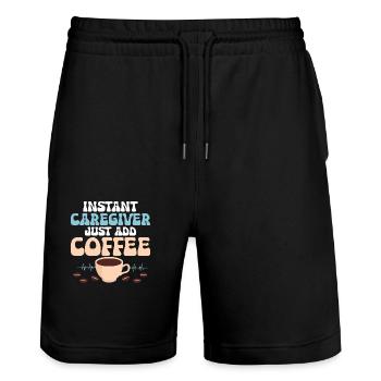 Instant Caregiver Just Add Coffee Caregiving Carer - Stanley/Stella Unisex Bio Joggingshorts Trainer  - Schwarz - Vorne - Nik (191cm) & Marisol (170cm)