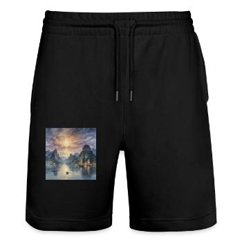 Crépuscule mystique en Extrême-Orient - Short de jogging bio TRAINER Stanley/Stella unisexe - noir - Devant - Nik (191cm) & Marisol (170cm)
