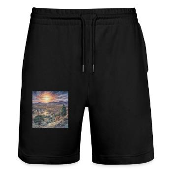 Coucher de soleil sur la ville antique - Short de jogging bio TRAINER Stanley/Stella unisexe - noir - Devant - Nik (191cm) & Marisol (170cm)