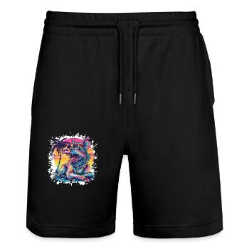 Pig Summer Wild Boar - Stanley/Stella Trainer Unisex Organic Jogging Shorts - black - Front - Nik (191cm) & Marisol (170cm)