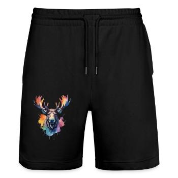 Moose Cool King of the Forest Watercolors - Stanley/Stella Trainer Unisex Organic Jogging Shorts - black - Front - Nik (191cm) & Marisol (170cm)