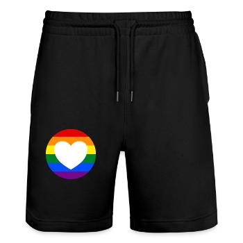 LGBTQ-Regenbogenherz - Stanley/Stella Unisex Bio Joggingshorts Trainer  - Schwarz - Vorne - Nik (191cm) & Marisol (170cm)