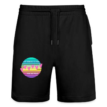 Liebe Regenbogen LGBT Pride LOVE WHENEVER YOU WANT - Stanley/Stella Unisex Bio Joggingshorts Trainer  - Schwarz - Vorne - Nik (191cm) & Marisol (170cm)