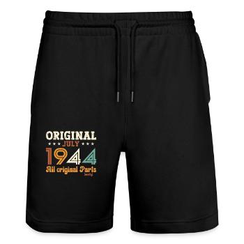 80th Birthday Original July 1944 Born 1944 - Stanley/Stella Trainer Unisex Organic Jogging Shorts - black - Front - Nik (191cm) & Marisol (170cm)