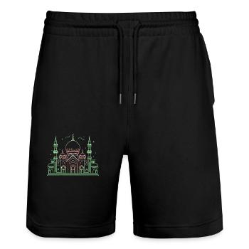 Moschee Stern Halbmond stilisiert grün oder schwarz - Stanley/Stella Unisex Bio Joggingshorts Trainer  - Schwarz - Vorne - Nik (191cm) & Marisol (170cm)