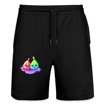 Two cheerful slimes - Stanley/Stella Trainer Unisex Organic Jogging Shorts - black - Front - Nik (191cm) & Marisol (170cm)