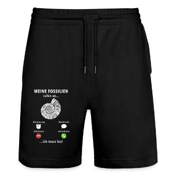 Meine Fossilien rufen an - ich muss los - Spruch - Stanley/Stella Unisex Bio Joggingshorts Trainer  - Schwarz - Vorne - Nik (191cm) & Marisol (170cm)