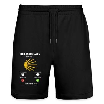 Der Jakobsweg ruft an - ich muss los - Spruch - Stanley/Stella Unisex Bio Joggingshorts Trainer  - Schwarz - Vorne - Nik (191cm) & Marisol (170cm)