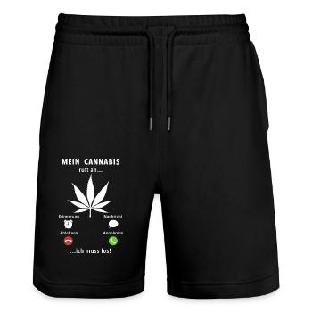 Mein Cannabis ruft an - ich muss los - Hanf - Stanley/Stella Unisex Bio Joggingshorts Trainer  - Schwarz - Vorne - Nik (191cm) & Marisol (170cm)