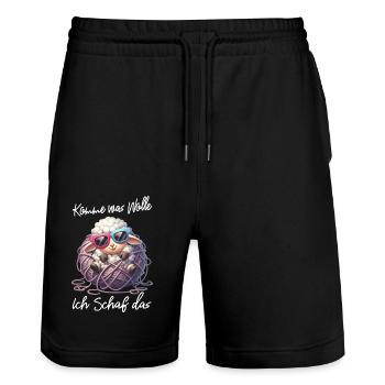 komme was wolle Schaf Wortspiel lustiger Spruch - Stanley/Stella Unisex Bio Joggingshorts Trainer  - Schwarz - Vorne - Nik (191cm) & Marisol (170cm)