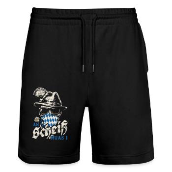 Grantler An Scheiss muas i, Festzelt, Bier & Gaudi - Stanley/Stella Unisex Bio Joggingshorts Trainer  - Schwarz - Vorne - Nik (191cm) & Marisol (170cm)