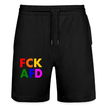 Fck afd - Stanley/Stella Unisex Bio Joggingshorts Trainer  - Schwarz - Vorne - Nik (191cm) & Marisol (170cm)
