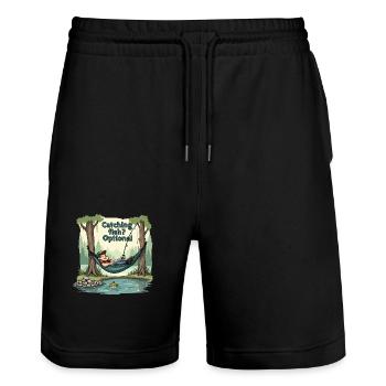 Catching Fish? Optional! Fischer fischen Shirt - Stanley/Stella Unisex Bio Joggingshorts Trainer  - Schwarz - Vorne - Nik (191cm) & Marisol (170cm)