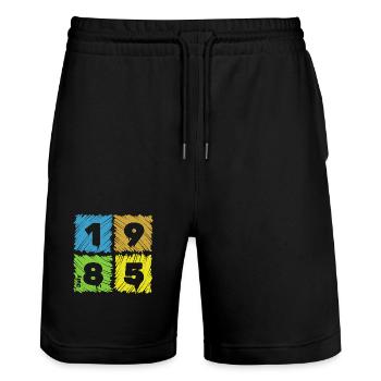 40th Birthday Colored Patches since 07/1985 - Stanley/Stella Trainer Unisex Organic Jogging Shorts - black - Front - Nik (191cm) & Marisol (170cm)