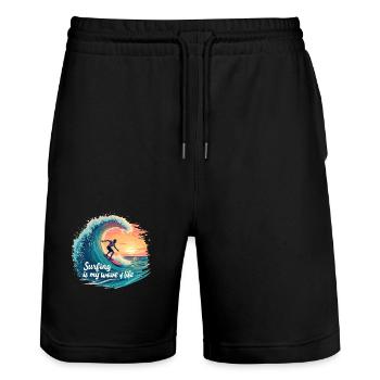 Le surf est ma vague de vie – Surfer & Ocean - Short de jogging bio TRAINER Stanley/Stella unisexe - noir - Devant - Nik (191cm) & Marisol (170cm)